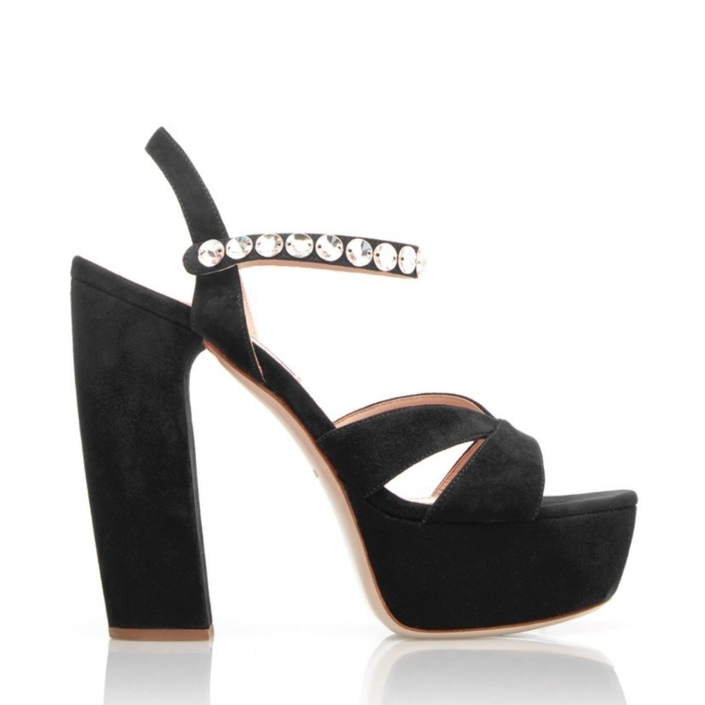 Miu Miu Jeweled Strap Suede Platform Sandal